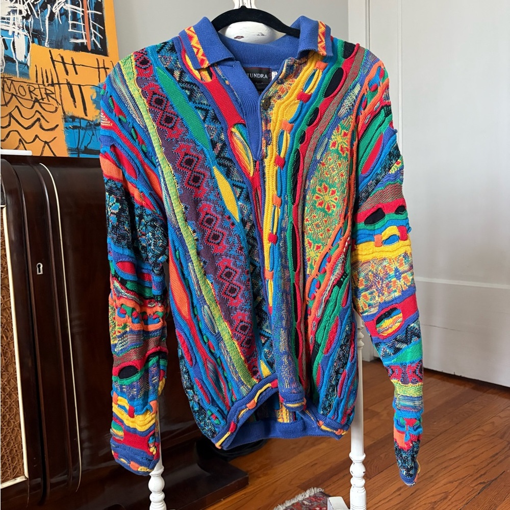 Tundra Multicolor Knit Sweater with Blue Collar